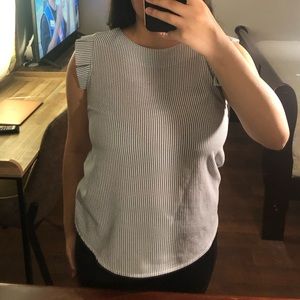 Monteau Sz M Striped Blouse Ruffle Short Sleeves